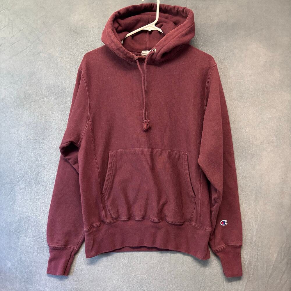 Champion Reverse Weave Hoodie Burgundy Maroon Pullover Sweatshirt Embroidered